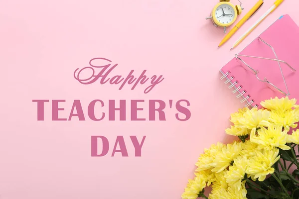 Teacher\'s day flat lay composition. Greeting card design