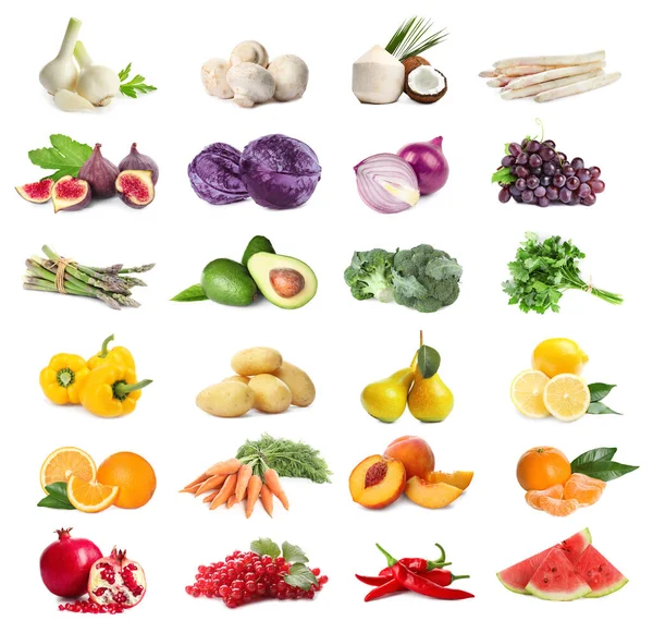 Surtido Frutas Verduras Frescas Ecológicas Sobre Fondo Blanco —  Fotos de Stock
