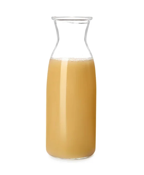 Вкусный Грушевый Сок Стеклянной Бутылке Изолированной Белом — стоковое фото
