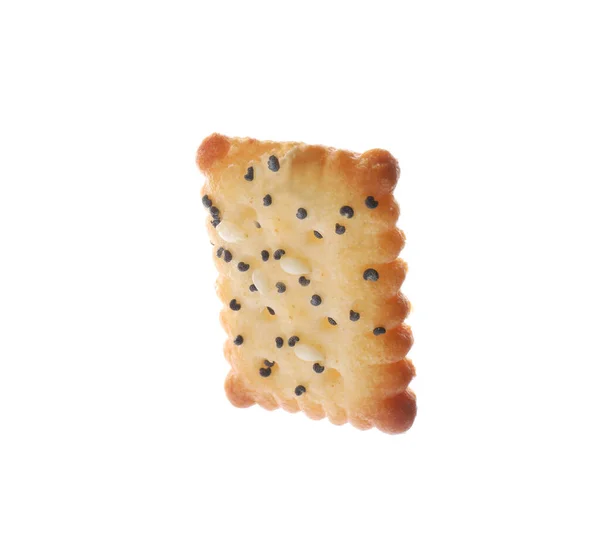 Delicious Crispy Cracker Poppy Sesame Seeds Isolated White — Stock Photo, Image