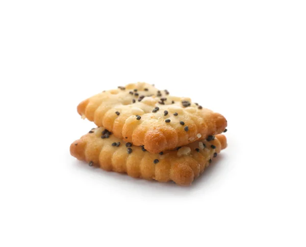 Delicious Crispy Crackers Poppy Sesame Seeds Isolated White — Stock Photo, Image