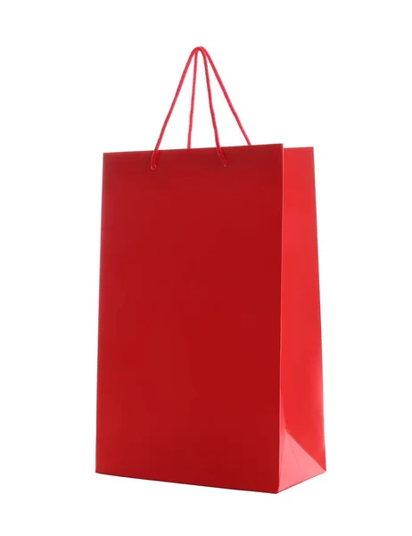 Saco Compras Papel Vermelho Isolado Branco — Fotografia de Stock