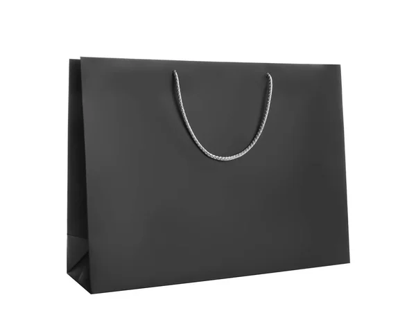 Saco Compras Papel Preto Isolado Branco — Fotografia de Stock