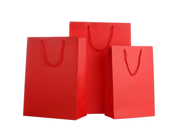 Sacos Compras Papel Vermelho Isolados Branco — Fotografia de Stock