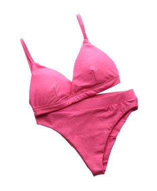 Güzel pembe bikini, beyaz manzarada izole edilmiş.