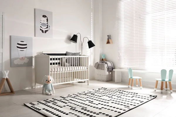 Cute Baby Room Interior Crib Decor Elements — Stock Photo, Image