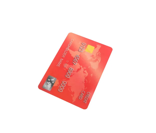 Carta Credito Plastica Rossa Isolata Bianco — Foto Stock