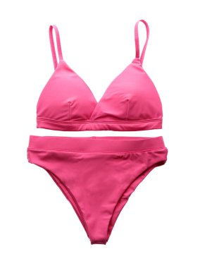 Güzel pembe bikini, beyaz manzarada izole edilmiş.