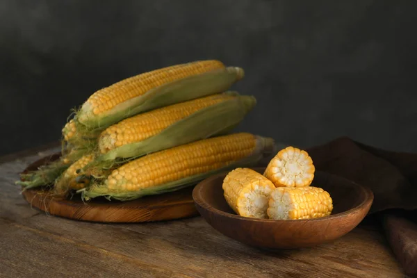 Tasty Sweet Corn Cobs Wooden Table — Stock Photo, Image