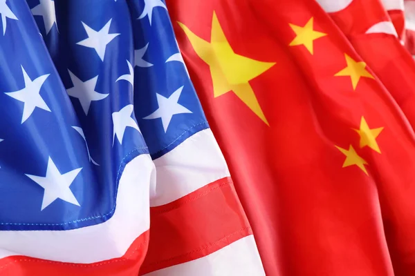 Сша Китай Прапори Тло Клозеп Міжнародні Відносини — стокове фото