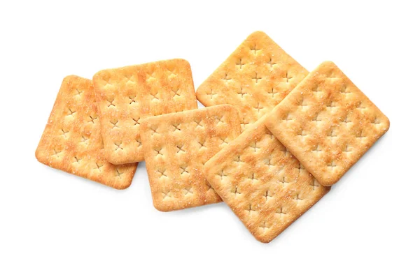Heerlijke Krokante Crackers Geïsoleerd Wit Bovenaanzicht — Stockfoto