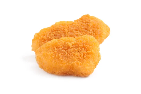 Pyszne Smażone Nuggetsy Kurczaka Izolowane Białym — Zdjęcie stockowe