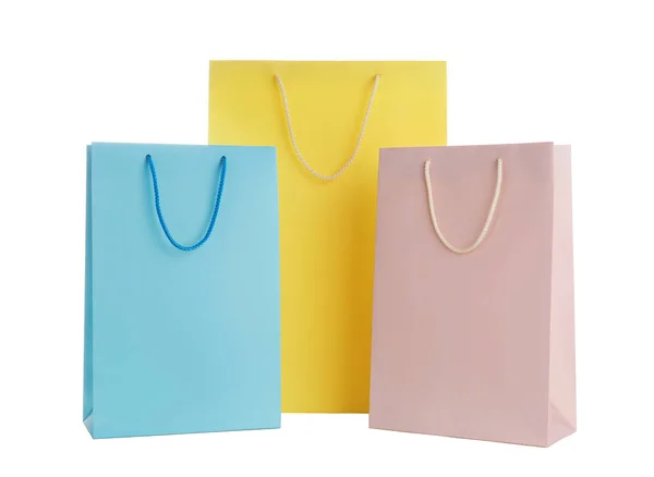 Different Paper Shopping Bags Isolated White — Stock Photo, Image