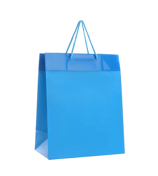 Blått Papper Shoppingväska Isolerad Vitt — Stockfoto
