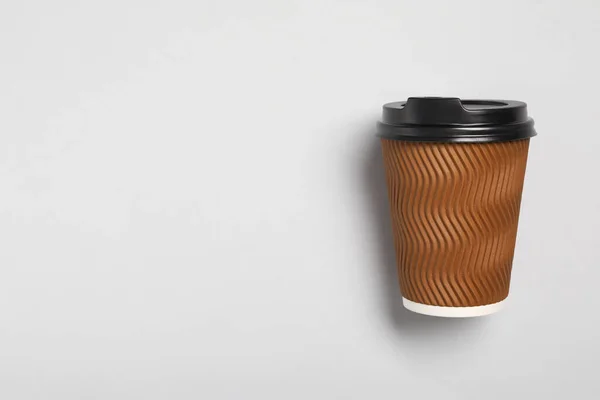 Takeaway Paper Coffee Cup Light Grey Background Top View Space — Stock Photo, Image