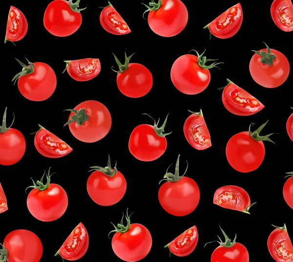 Świeże Pomidory Czarnym Tle Wzór Wzoru — Zdjęcie stockowe