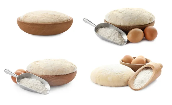 Set Raw Dough Ingredients White Background — Stock Photo, Image