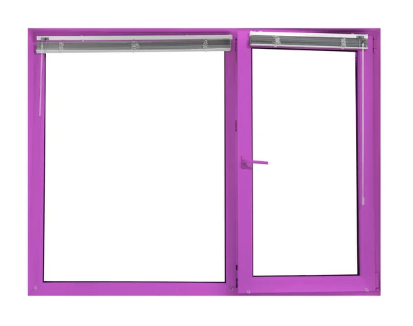 Fenêtre Moderne Plastique Avec Cadre Violet Vif Sur Fond Blanc — Photo