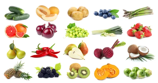 Sortiment Frischem Bio Obst Und Gemüse Auf Weißem Hintergrund Bannerdesign — Stockfoto