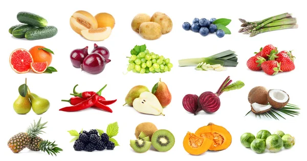 Assortment Organic Fresh Fruits Vegetables White Background Banner Design Royalty Free Stock Photos