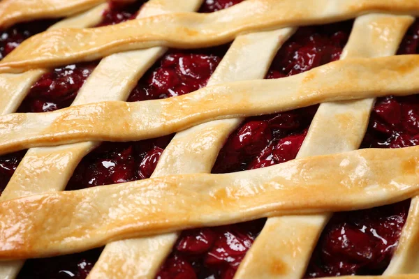 Delicious Fresh Cherry Pie Background Closeup — Stock Photo, Image