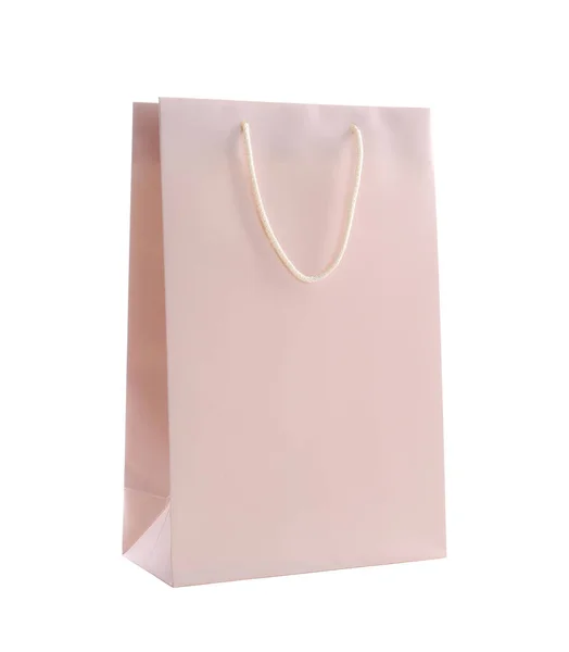 Sac Provisions Papier Rose Isolé Sur Blanc — Photo