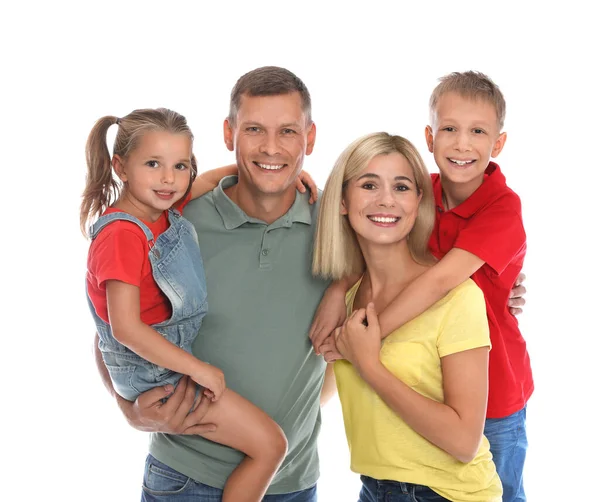 Família Feliz Com Crianças Fundo Branco — Fotografia de Stock