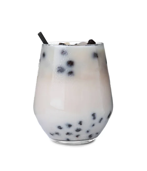 Bubble Milch Tea Mit Tapiokakugeln Glas Isoliert Auf Weiß — Stockfoto