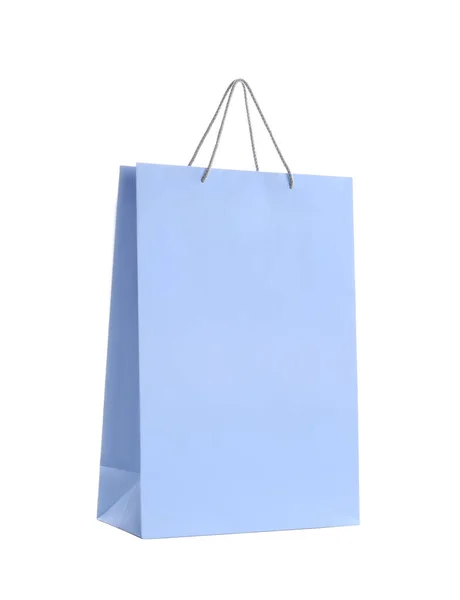 浅蓝色纸制购物袋 白色隔离 — 图库照片