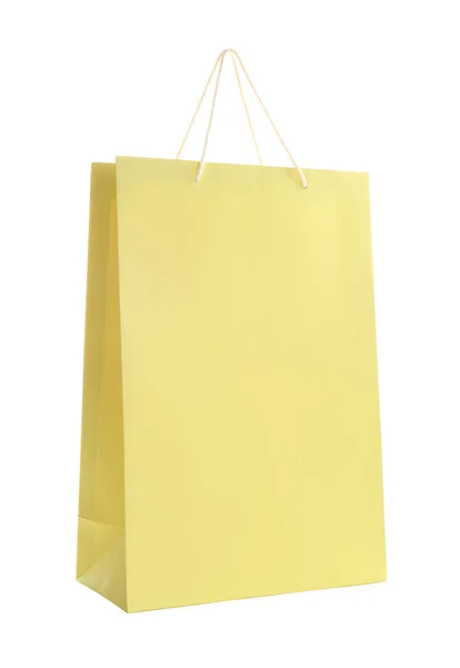 Bolsa Compras Papel Amarillo Aislada Blanco —  Fotos de Stock