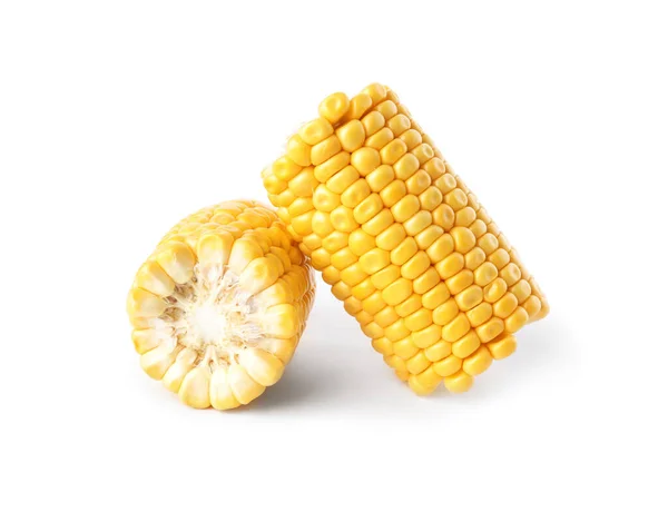 Pieces Ripe Raw Corn Cob White Background — Stock Photo, Image