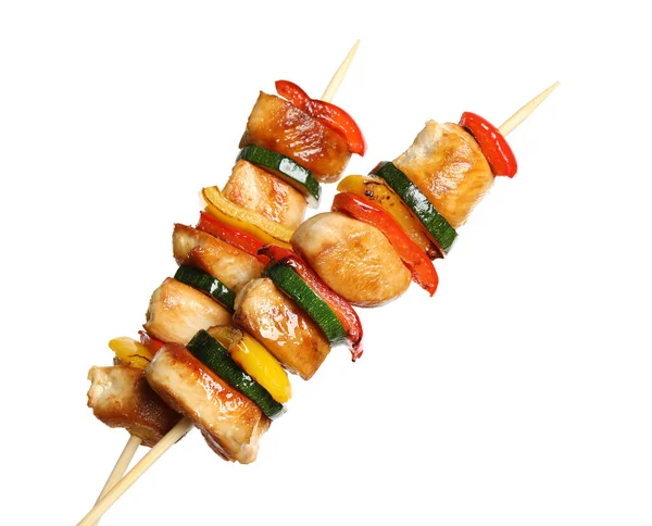 Lahodné Kuřecí Shish Kebab Zeleninou Bílém Pozadí — Stock fotografie
