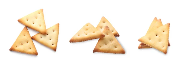 Set Van Lekkere Krokante Crackers Witte Achtergrond — Stockfoto