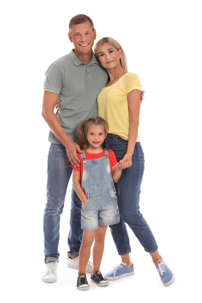 Famiglia Felice Con Figlia Sfondo Bianco — Foto Stock