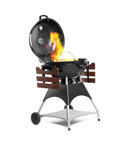 Barbecue Grill Fire Flames White Background — Stock Photo, Image