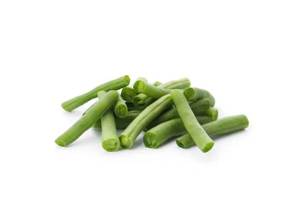 Deliciosas Judías Verdes Frescas Sobre Fondo Blanco —  Fotos de Stock