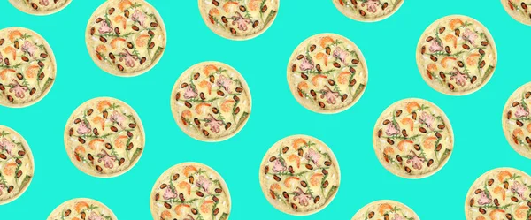 Turkuaz Arka Planda Deniz Ürünleri Pizza Dizaynı — Stok fotoğraf