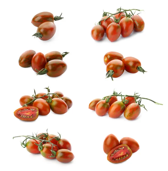 Zestaw Dojrzałych Pomidorów Białym Tle — Zdjęcie stockowe