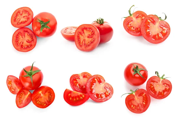 Conjunto Tomates Vermelhos Maduros Sobre Fundo Branco — Fotografia de Stock