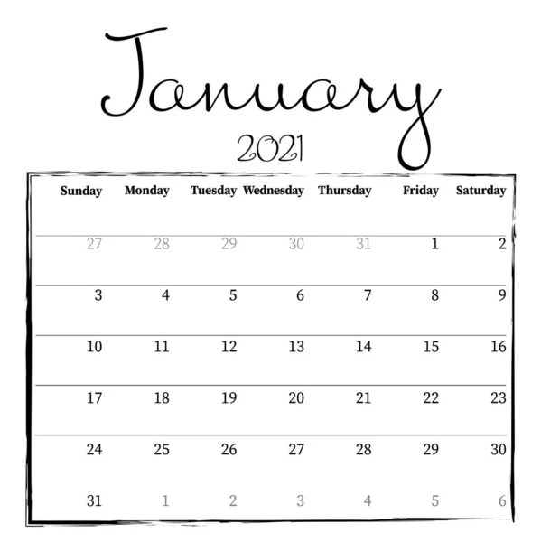 2021 January Calendar Design White Background — Stock Photo, Image