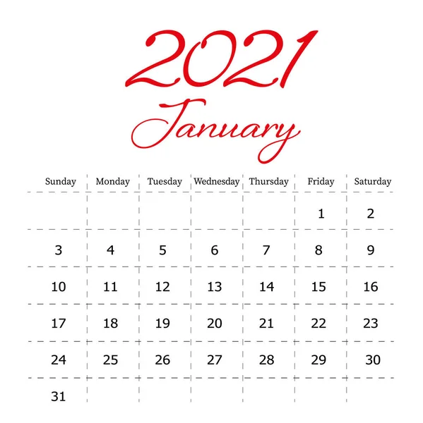 2021 Januari Kalender Ontwerp Witte Achtergrond — Stockfoto
