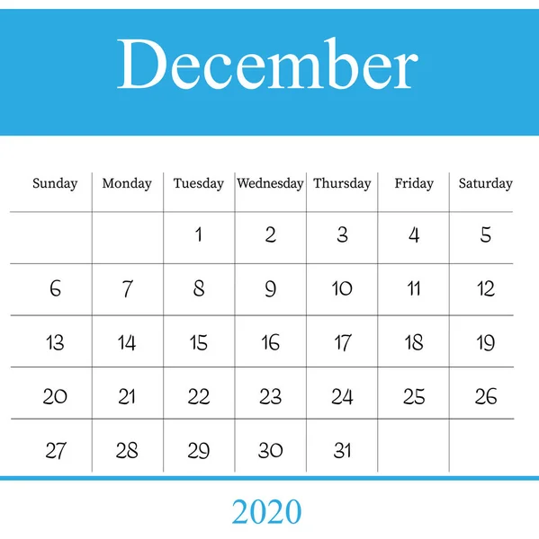 2020 December Kalenderontwerp Witte Achtergrond — Stockfoto