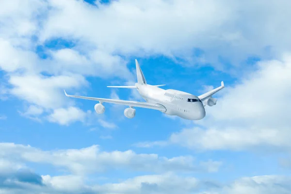 Avión Volando Cielo Azul Con Nubes Transporte Aéreo — Foto de Stock
