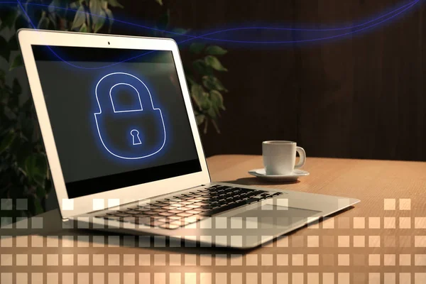 Beskyttelse Mod Cyberangreb Laptop Med Lås Illustration Skærmen - Stock-foto