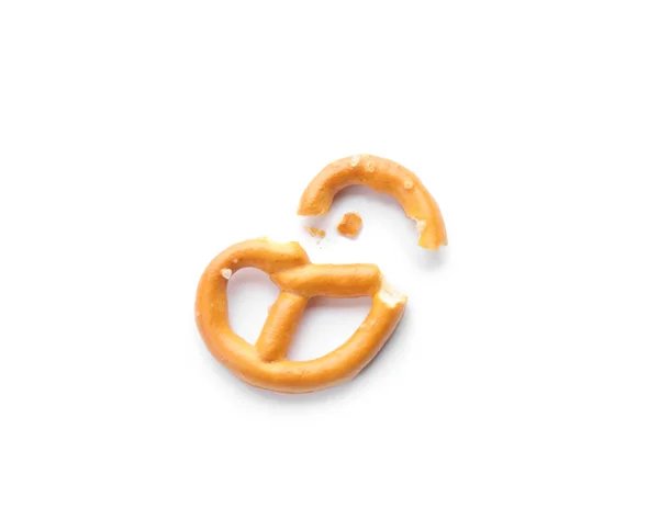 Quebrado Crocante Pretzel Cracker Isolado Branco Vista Superior — Fotografia de Stock