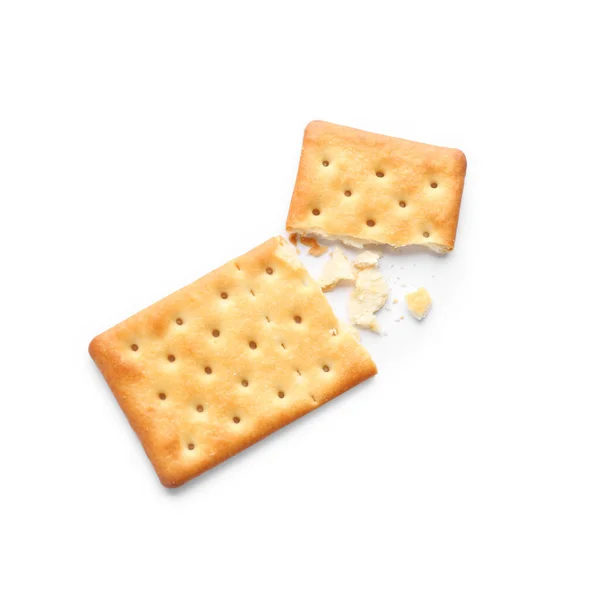 Quebrado Delicioso Cracker Crocante Isolado Branco Vista Superior — Fotografia de Stock