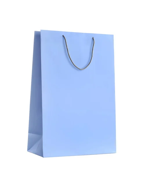 Светло Голубой Бумажный Торговый Пакет Изолирован Белом — стоковое фото