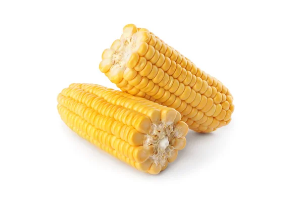 Pieces Ripe Raw Corn Cob White Background — Stock Photo, Image