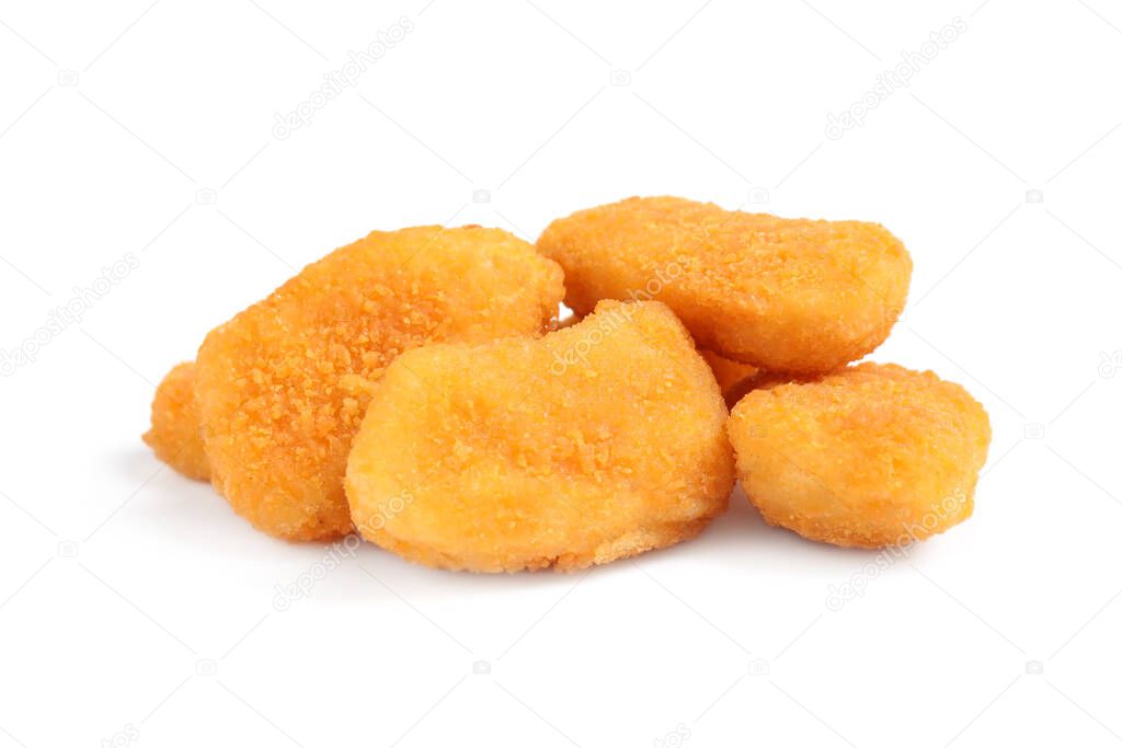 Delicious fried chicken nuggets isolated on white