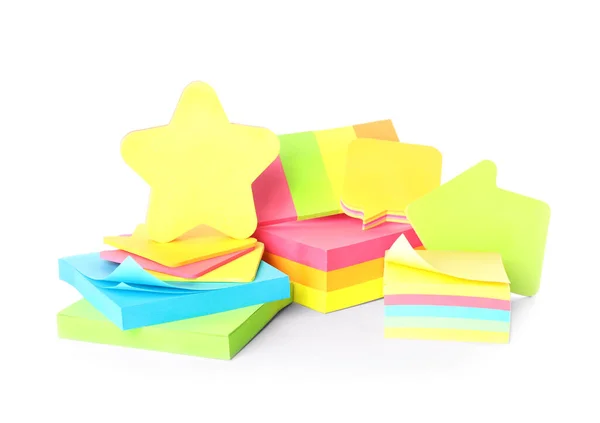 Pile Different Colorful Sticky Notes White Background School Stationery — Stock Photo, Image